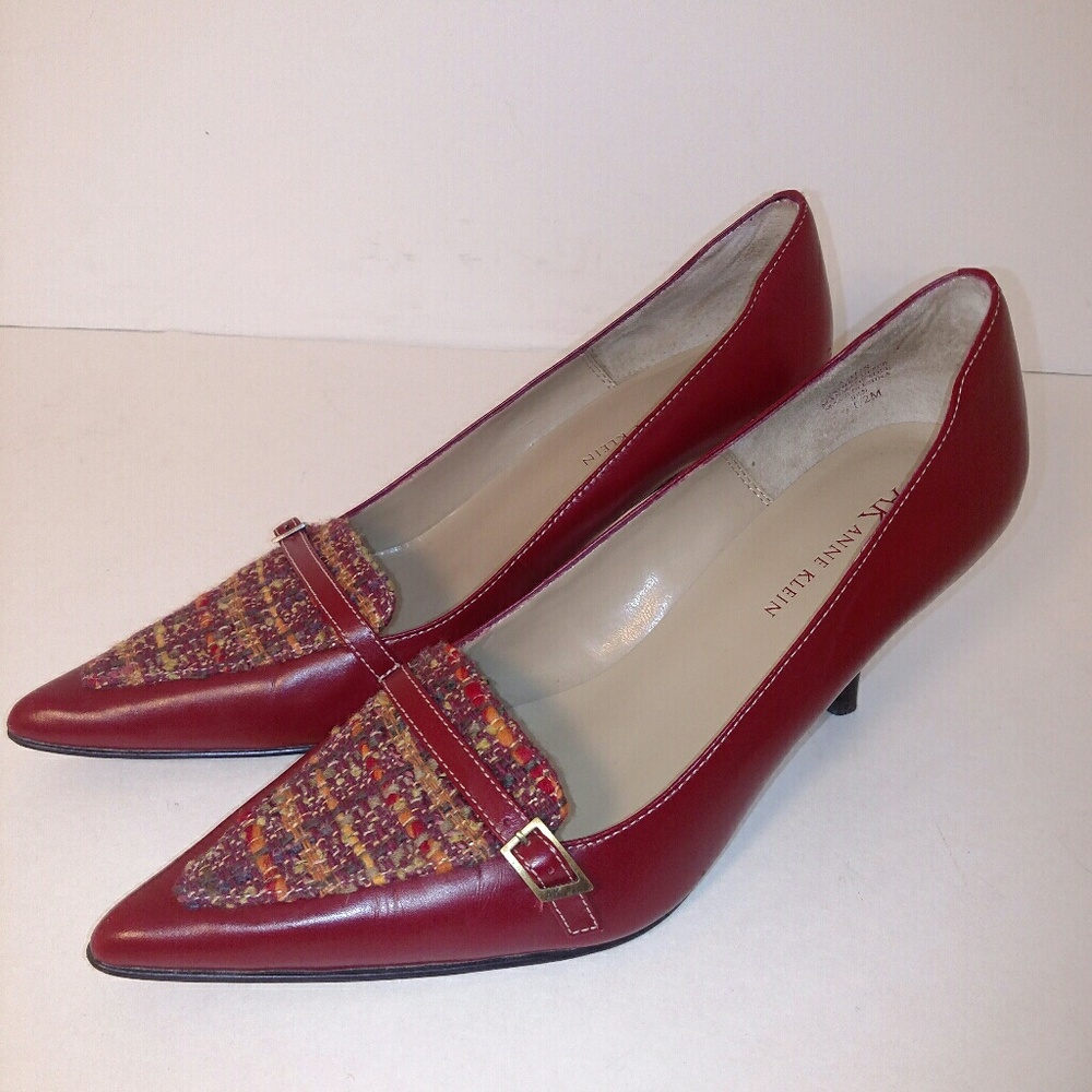 AK ANNE KLEIN Red Leather Heels Size 7 1/2 M